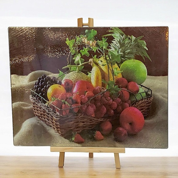 Anchor Hocking Glass Cutting Board Tempered Glass Server Fruit Basket 12x15 in - Picture 1 of 14